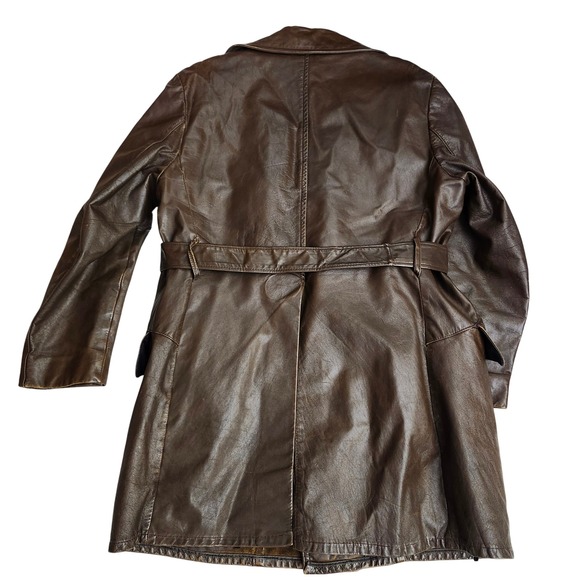 Vtg Richmand Brothers Double Breasted Belted Leather 70's Trench Coat Mens 42 - Picture 3 of 8